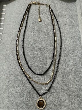 Dkny Black and Gold Layered Pendant Necklace